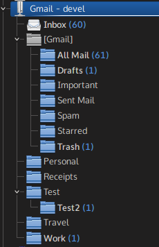 Folder hierarchy synced via the IMAP resource