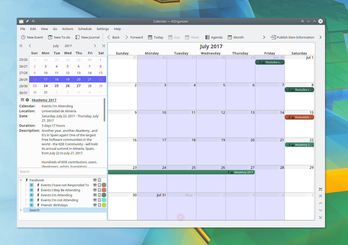 Facebook events in KOrganizer