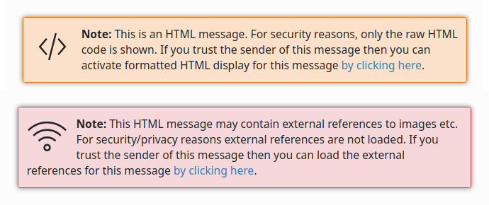 Improved look and feel of the 'HTML Content' and 'External References' warnings