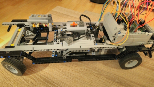 Photo of LEGO car with the electronics on board.