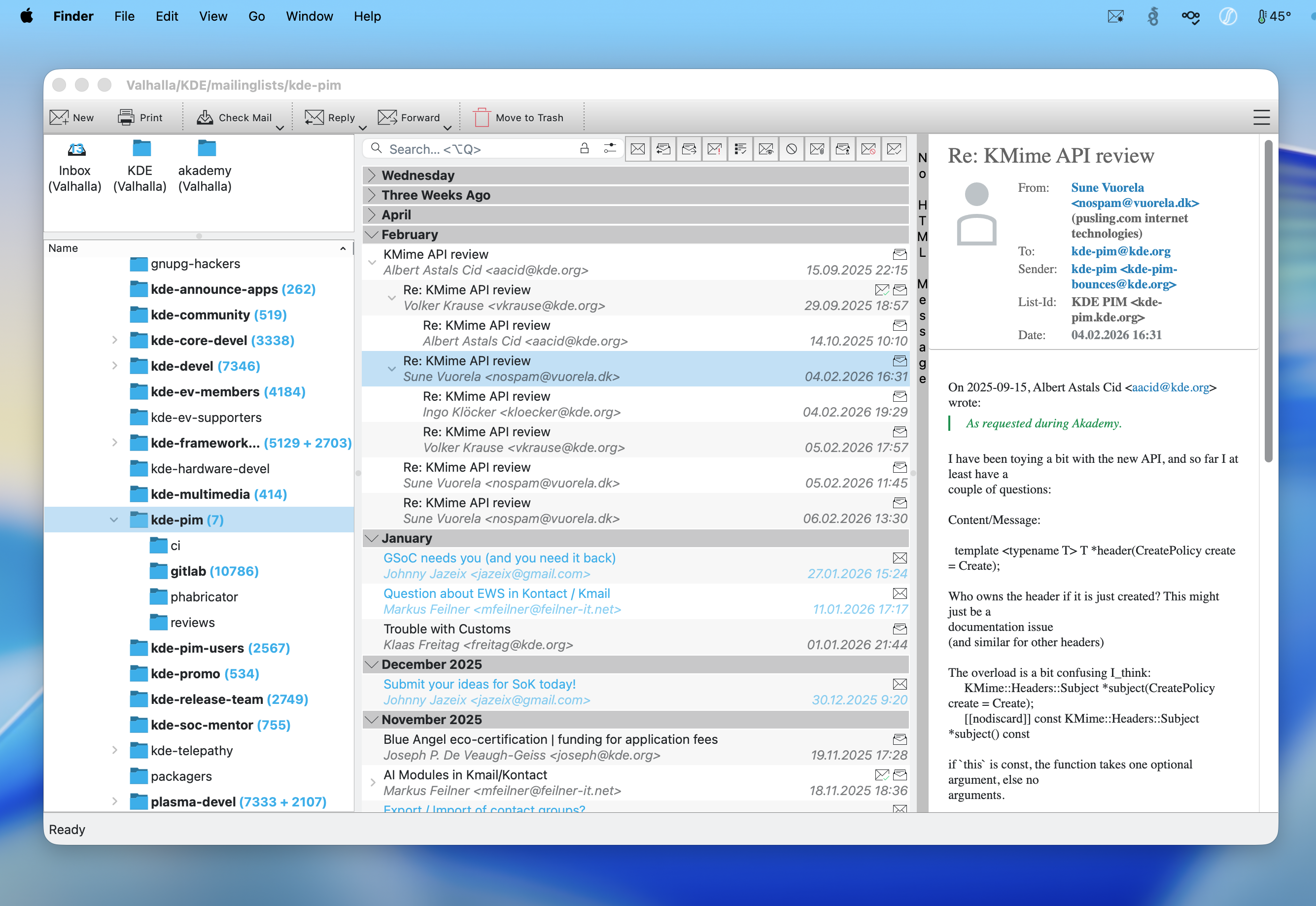 KMail running on macOS