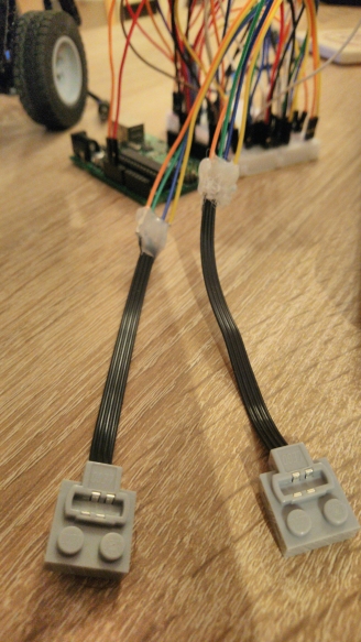 LEGO PF cable connected to DuPont wires